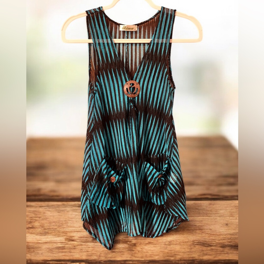 Teal and Black Sheer Top